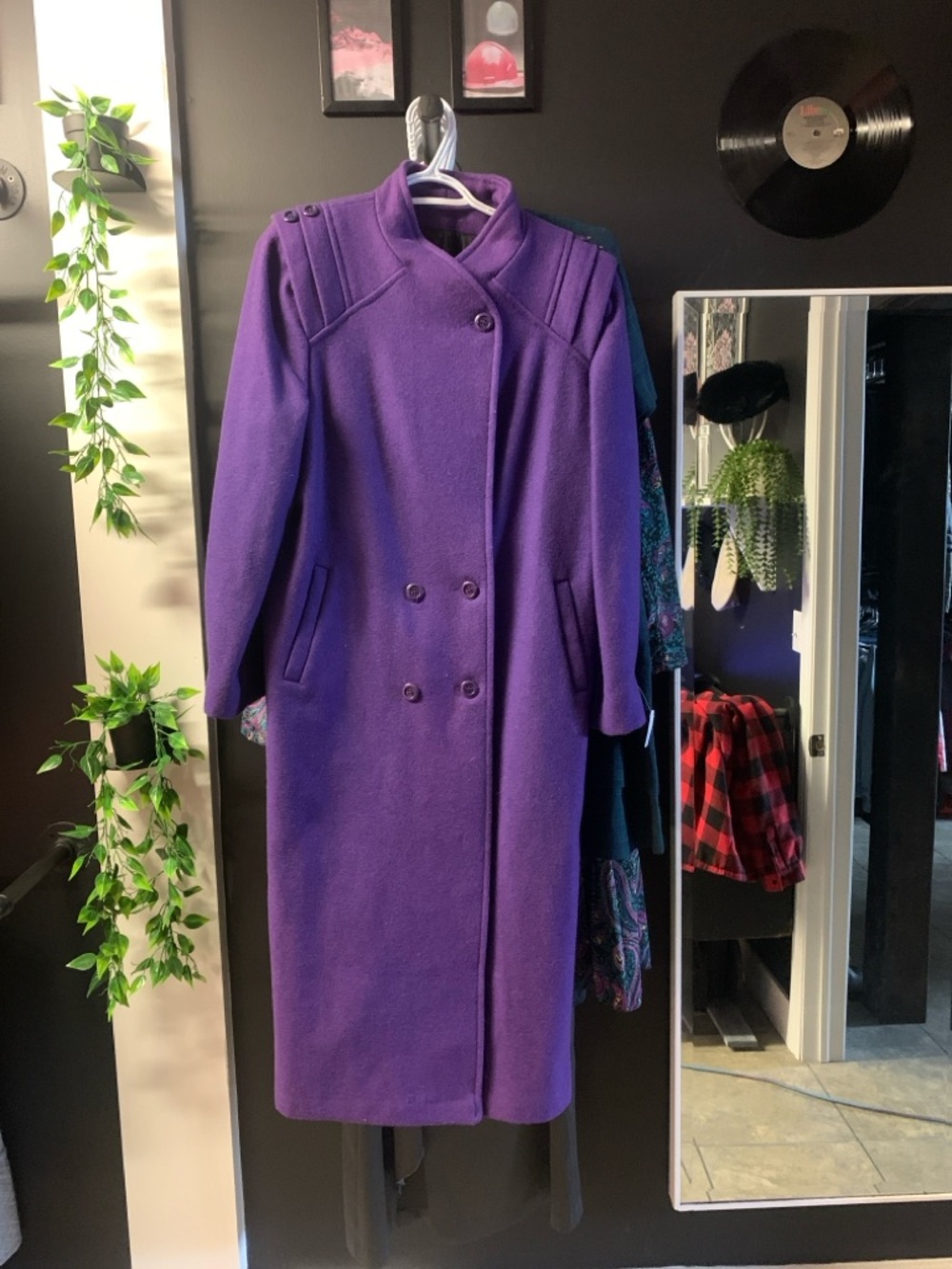Vibrant Vintage Purple Double-Breasted Wool Coat Made in Canada